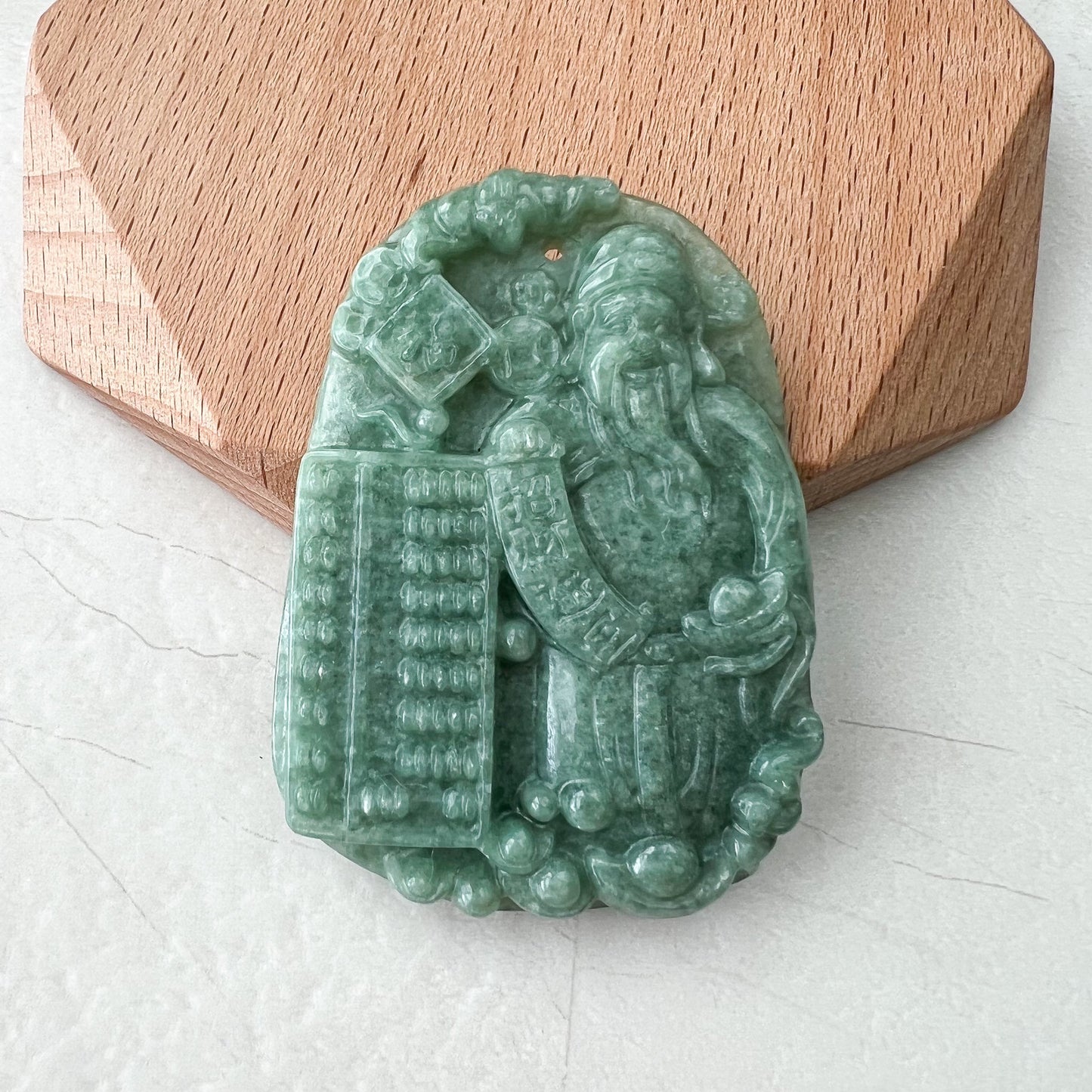 Green Jadeite Jade Fortune God, Caishen, God of Wealth, 财神, Hand Carved Pendant Necklace, YJ-0522-0426884
