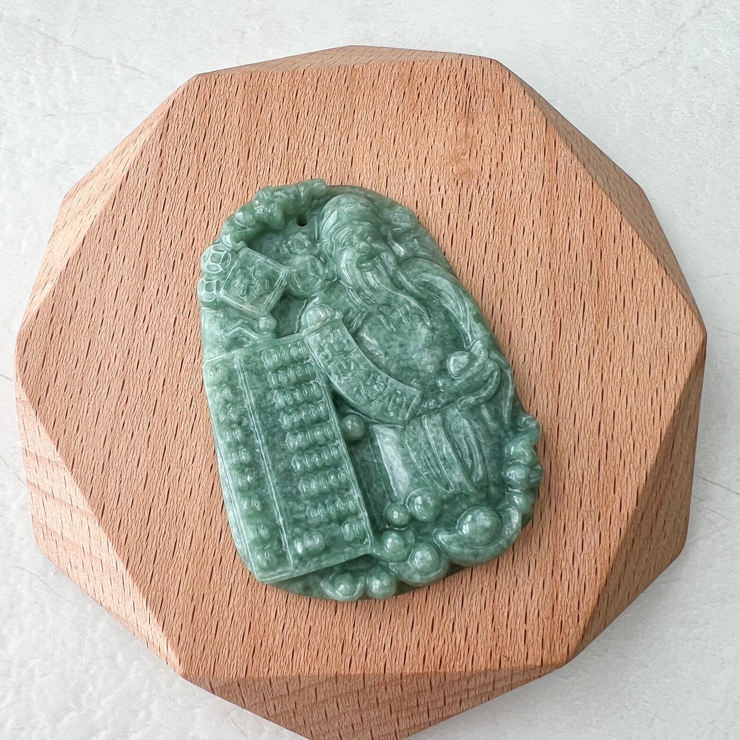 Green Jadeite Jade Fortune God, Caishen, God of Wealth, 财神, Hand Carved Pendant Necklace, YJ-0522-0426884