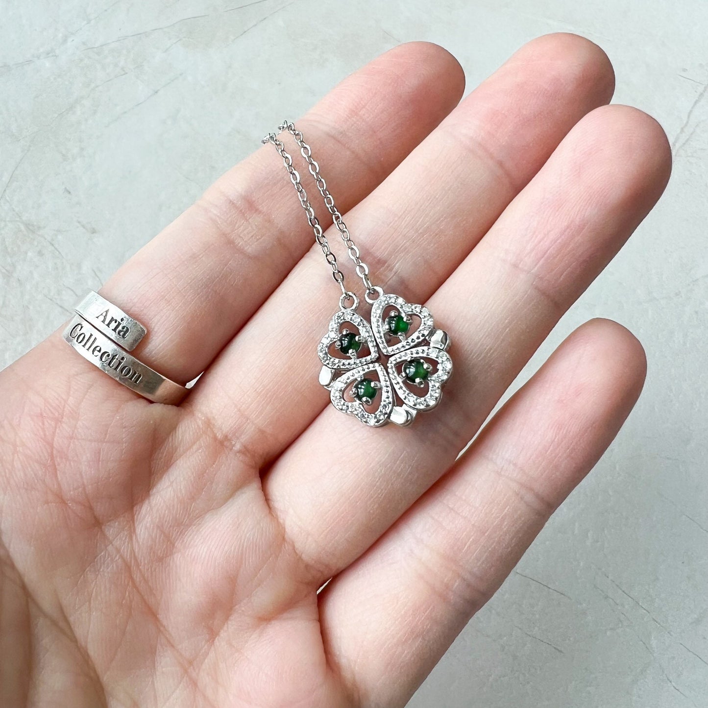 Green Four Leaf Clover Transform Jadeite Jade Sterling Silver Pendant, YZ-0422-0062801
