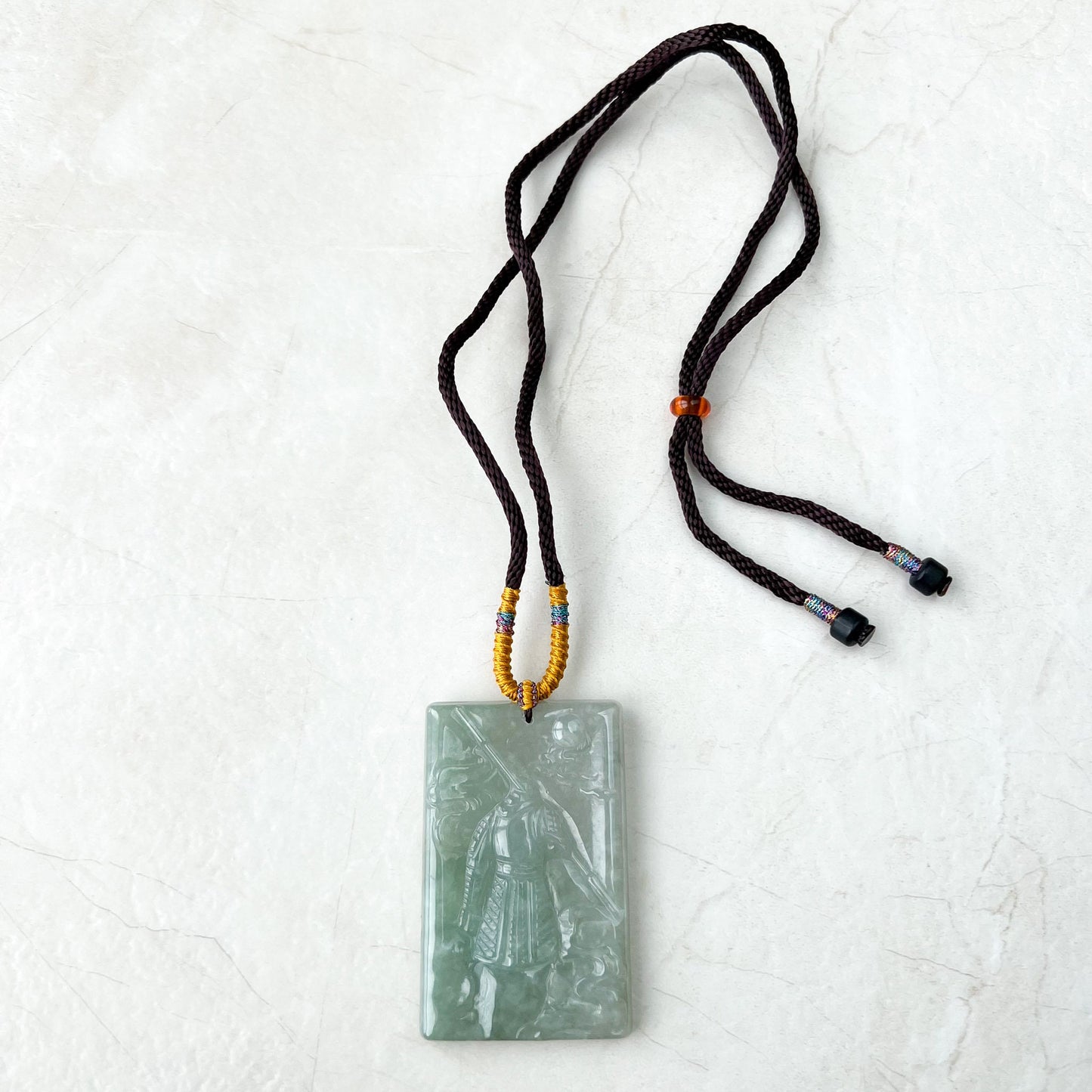 Green Jadeite Jade Monkey King, 孙悟空, Dragon Chinese Zodiac Carved Pendant Necklace, YJ-0722-1675369575