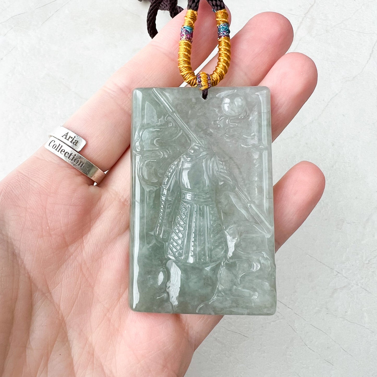 Green Jadeite Jade Monkey King, 孙悟空, Dragon Chinese Zodiac Carved Pendant Necklace, YJ-0722-1675369575