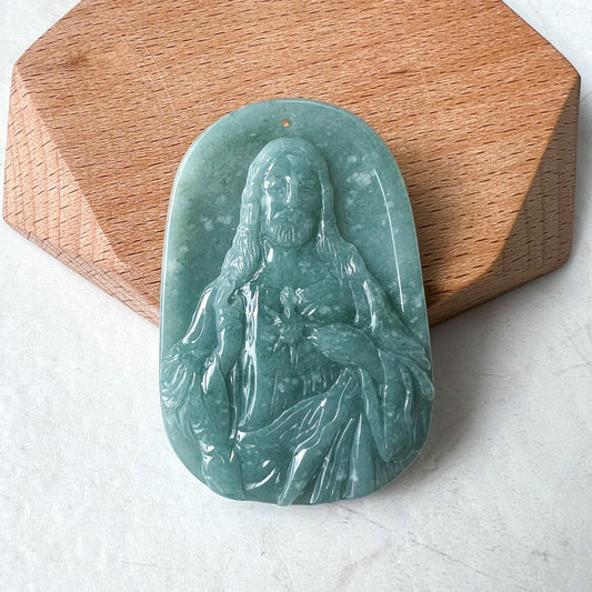 Jadeite Jade Jesus Christ, Blue Green Jade, Christian Necklace, Hand Carved Necklace, XZ-1221-1675649915