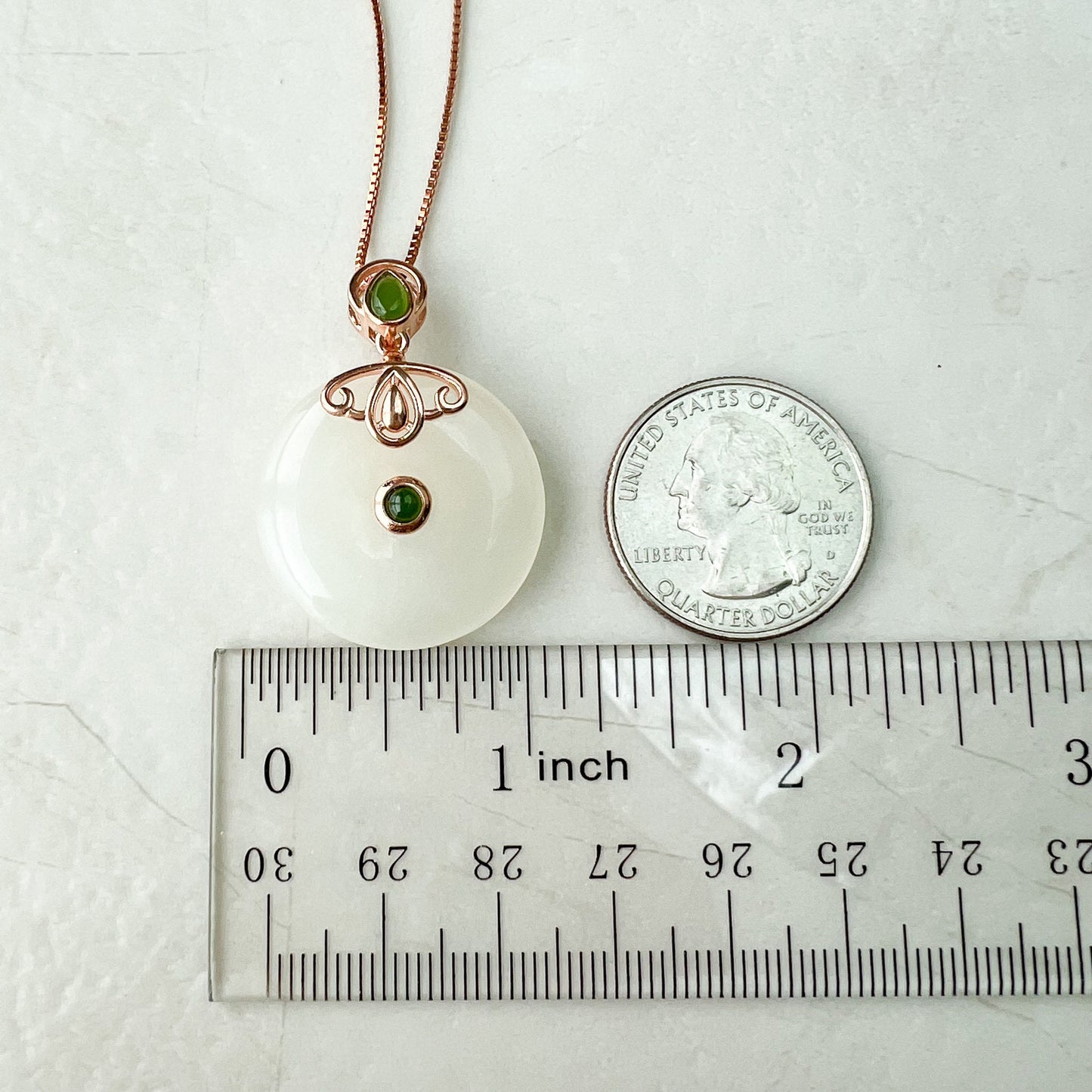 White Nephrite Jade Donut Rose Gold Plated Sterling Silver Pendant Necklace, HST-0622-1674937326
