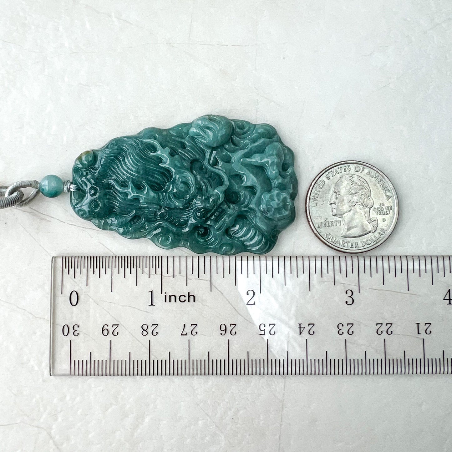 Green Jadeite Jade Dragon Chinese Zodiac Hand Carved Pendant Necklace, Green Blue Jade, XZ-0822-0004765