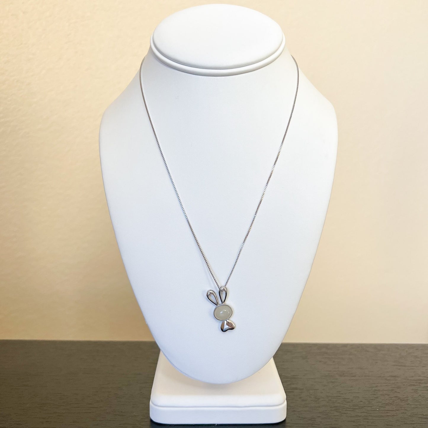 Small White Nephrite Jade Rabbit Pendant with Sterling Silver, HST-0622-1674960559