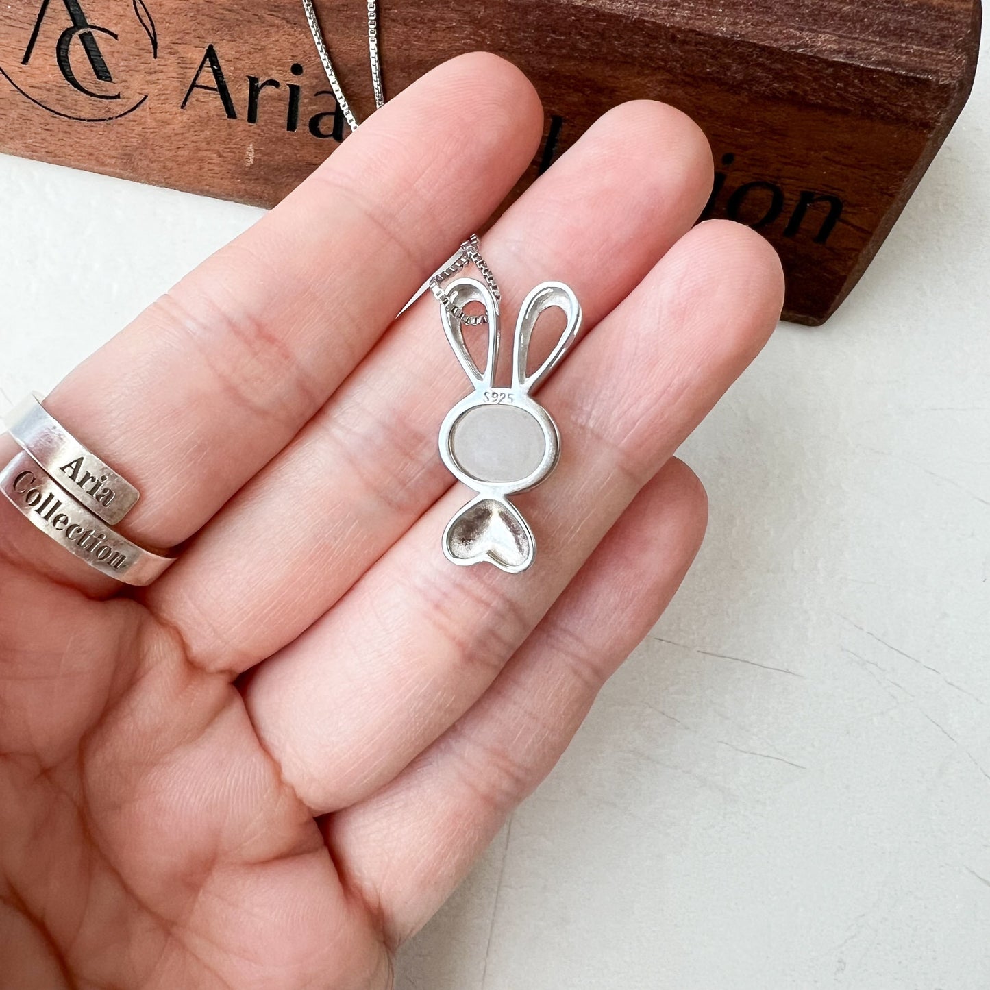 Small White Nephrite Jade Rabbit Pendant with Sterling Silver, HST-0622-1674960559