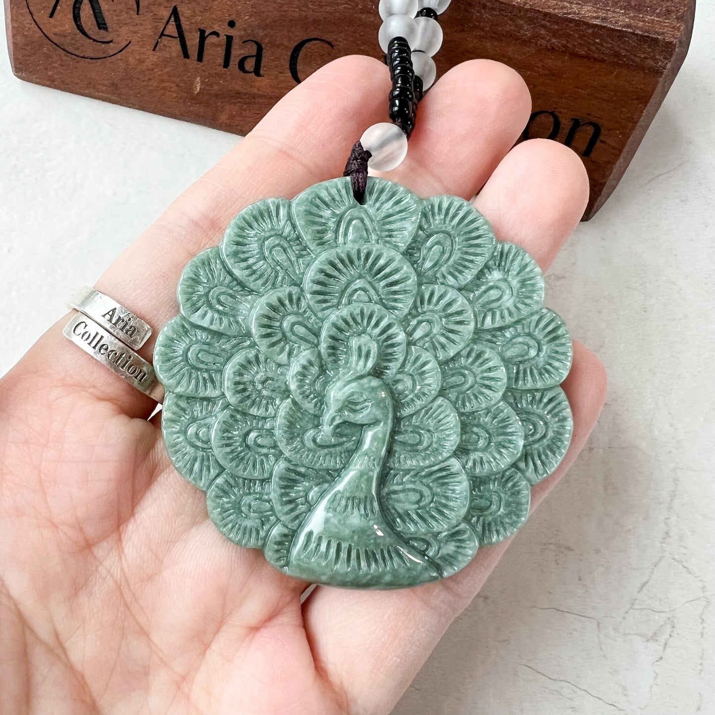 Large Green Jadeite Jade Peacock Carved Pendant, YJ-0522-0426883