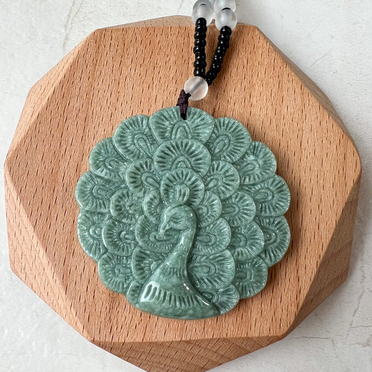 Large Green Jadeite Jade Peacock Carved Pendant, YJ-0522-0426883