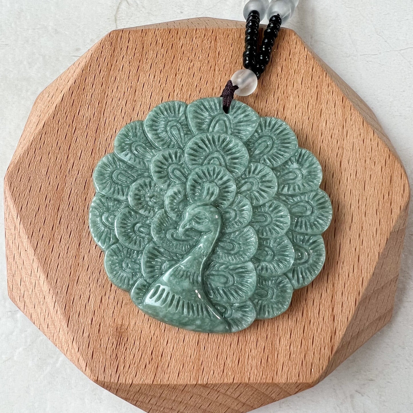 Large Green Jadeite Jade Peacock Carved Pendant, YJ-0522-0426883