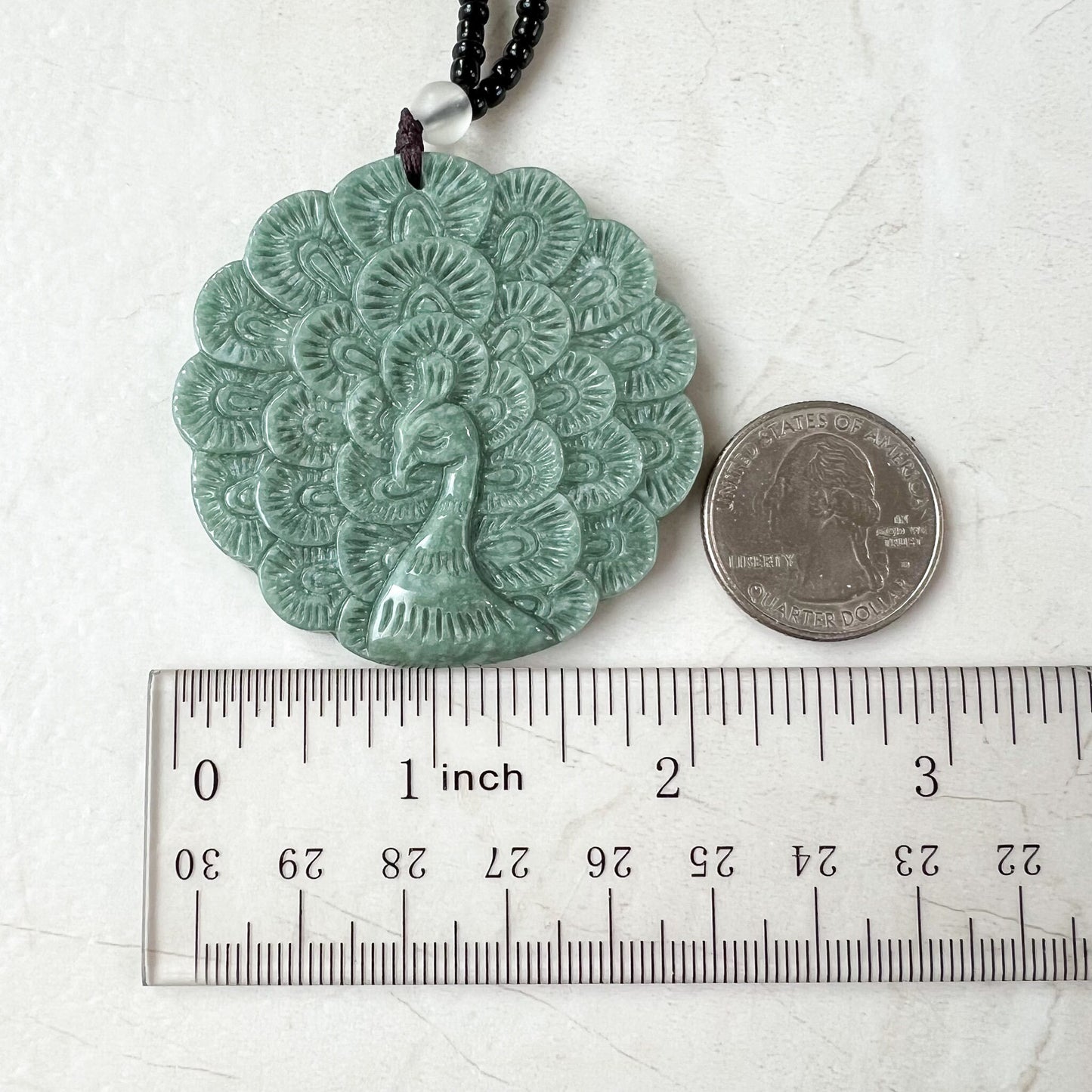 Large Green Jadeite Jade Peacock Carved Pendant, YJ-0522-0426883