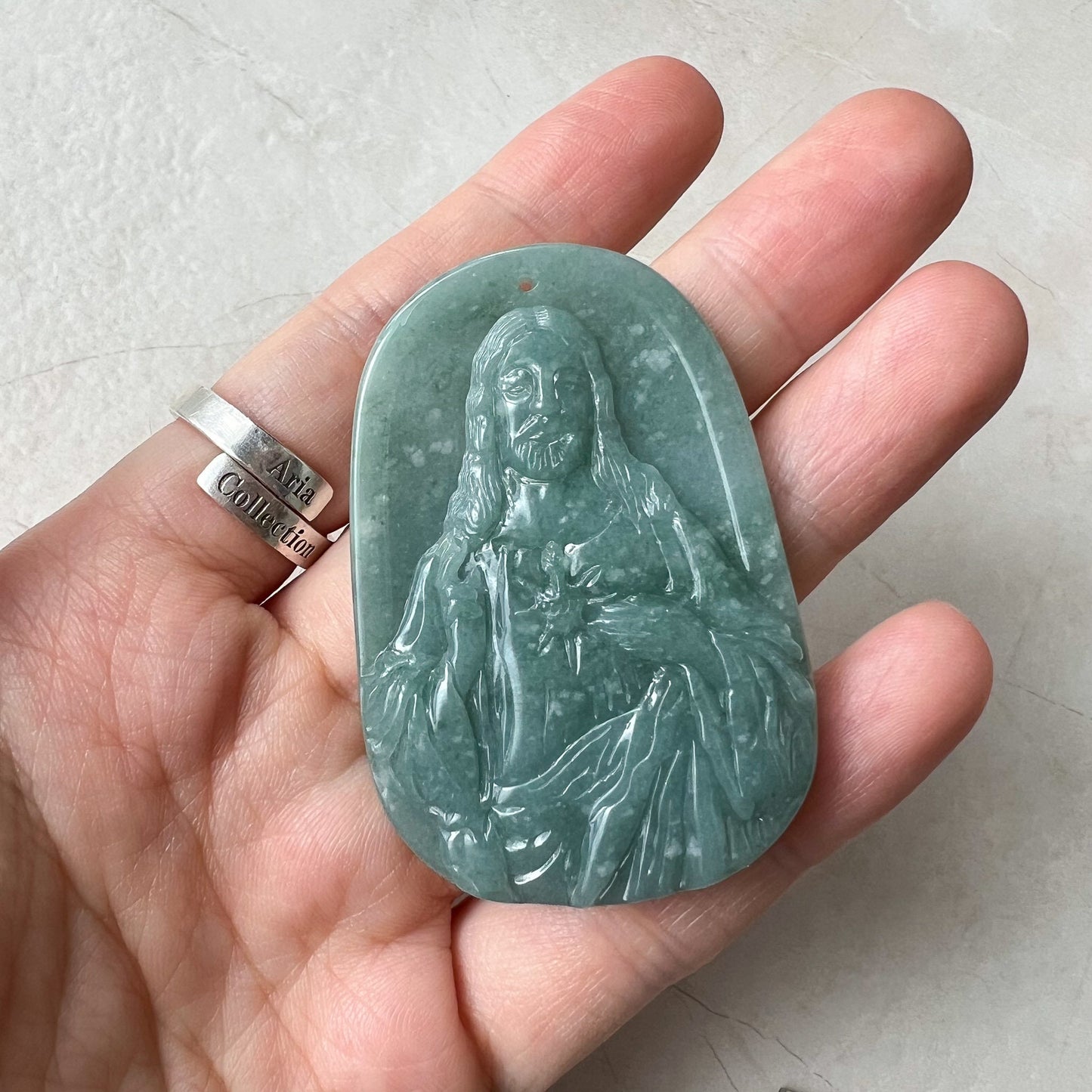 Jadeite Jade Jesus Christ, Blue Green Jade, Christian Necklace, Hand Carved Necklace, XZ-1221-1675649915