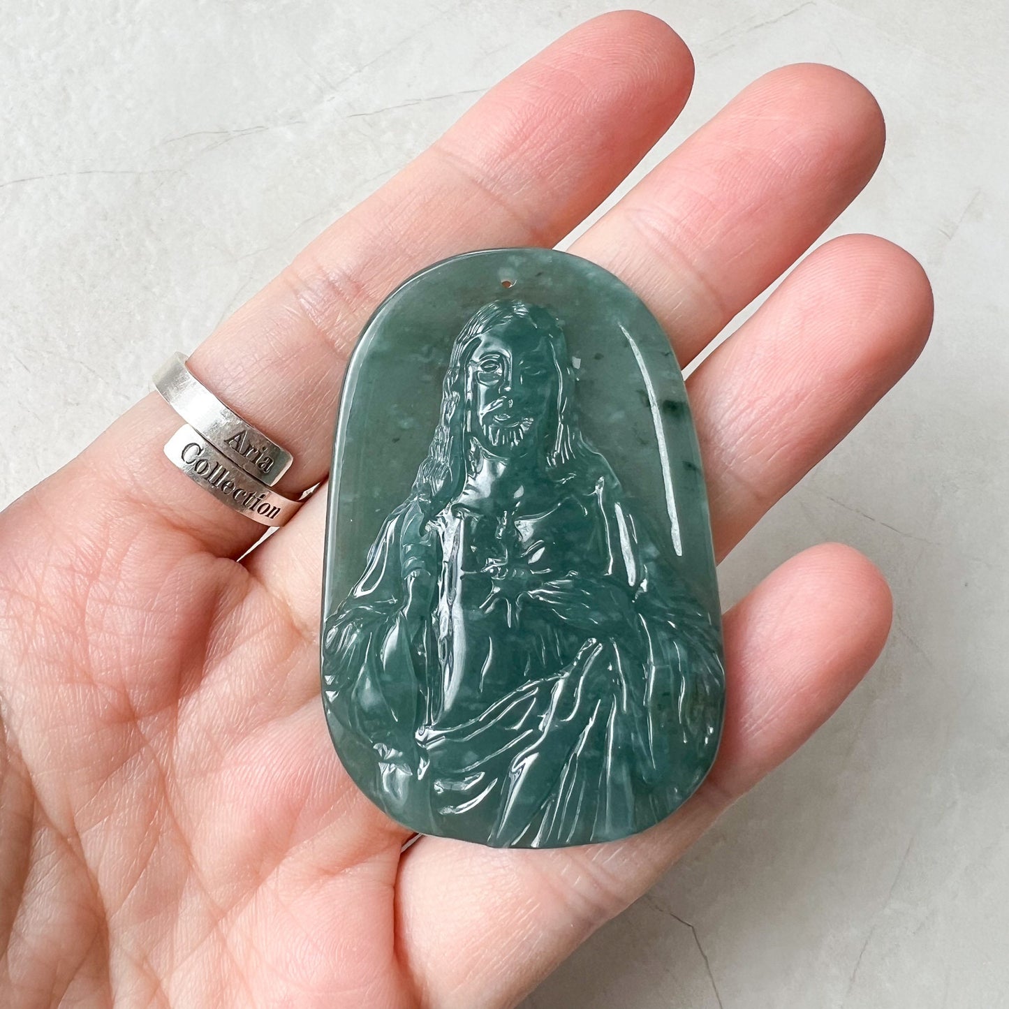 Jadeite Jade Jesus Christ, Blue Green Jade, Christian Necklace, Hand Carved Necklace, XZ-1221-1675650036