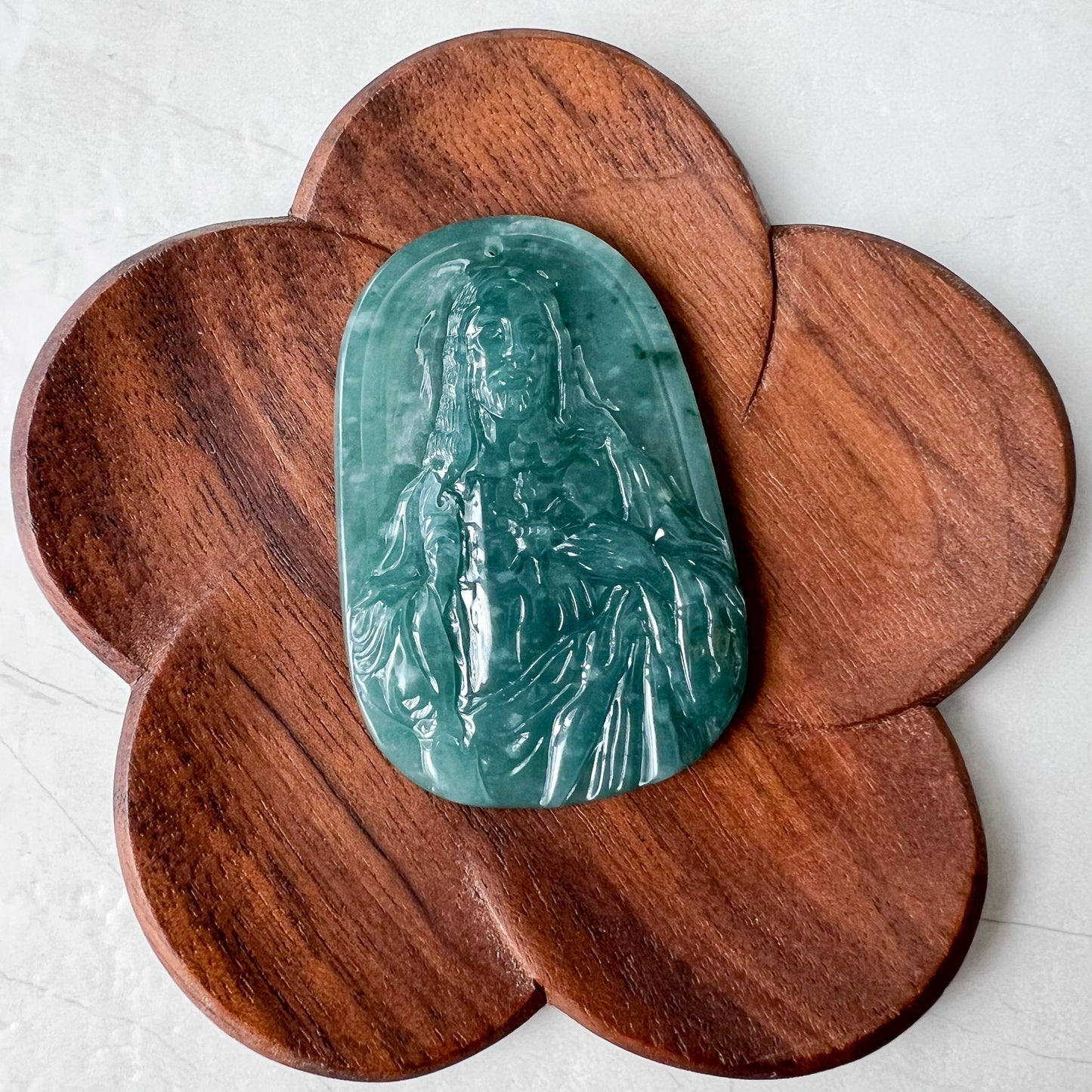 Jadeite Jade Jesus Christ, Blue Green Jade, Christian Necklace, Hand Carved Necklace, XZ-1221-1675650036
