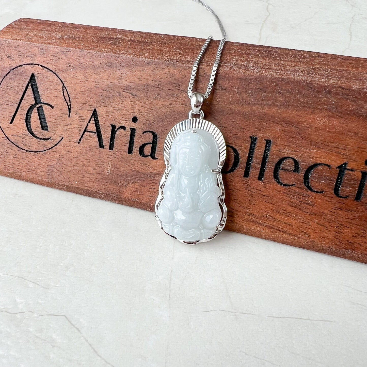 Jade Guan Yin, Kwan Yin, Avalokitesvara, 观音, Hand Carved Sterling Silver, White & light green jade Pendant Necklace, YS-0722-1676931139