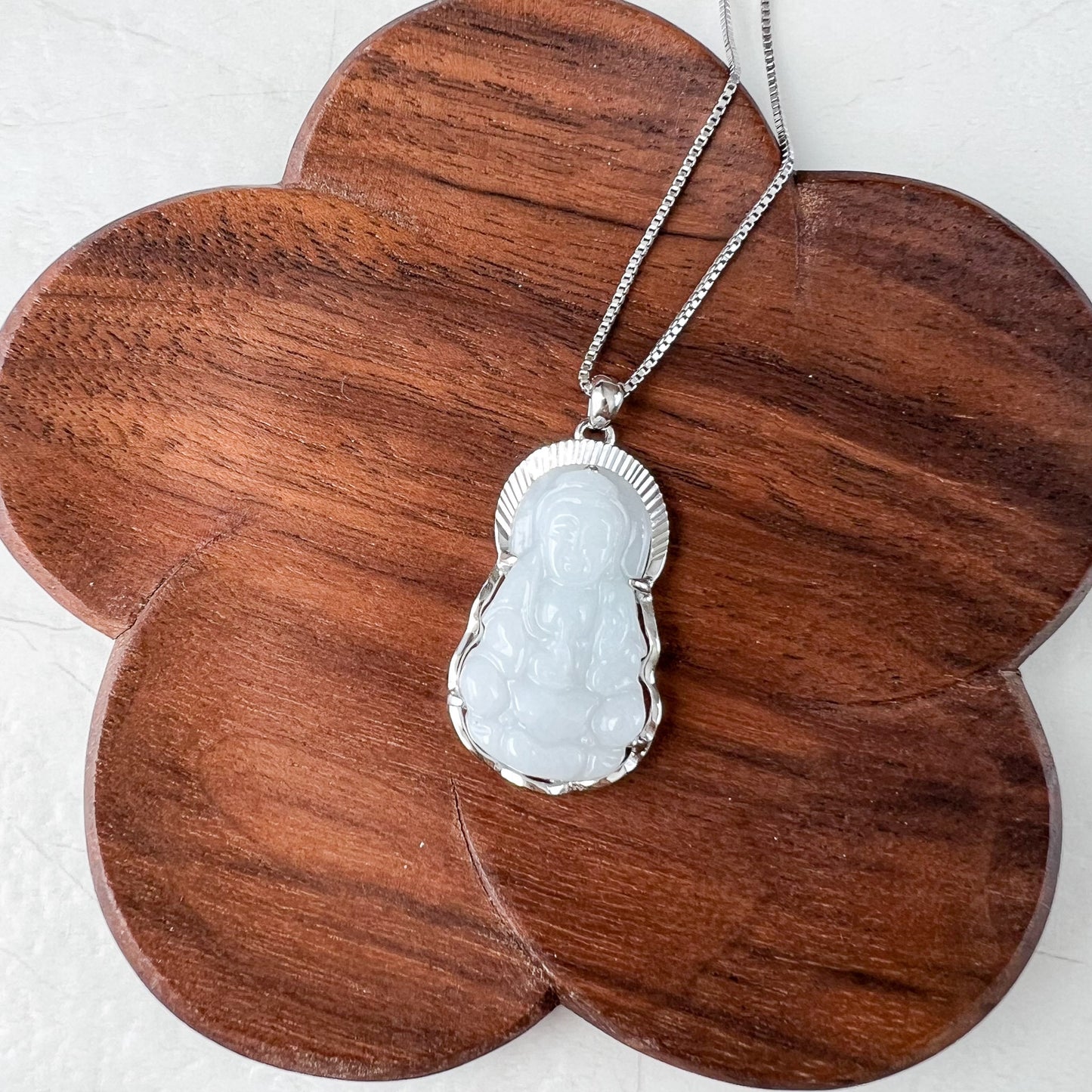 Jade Guan Yin, Kwan Yin, Avalokitesvara, 观音, Hand Carved Sterling Silver, White & light green jade Pendant Necklace, YS-0722-1676931139