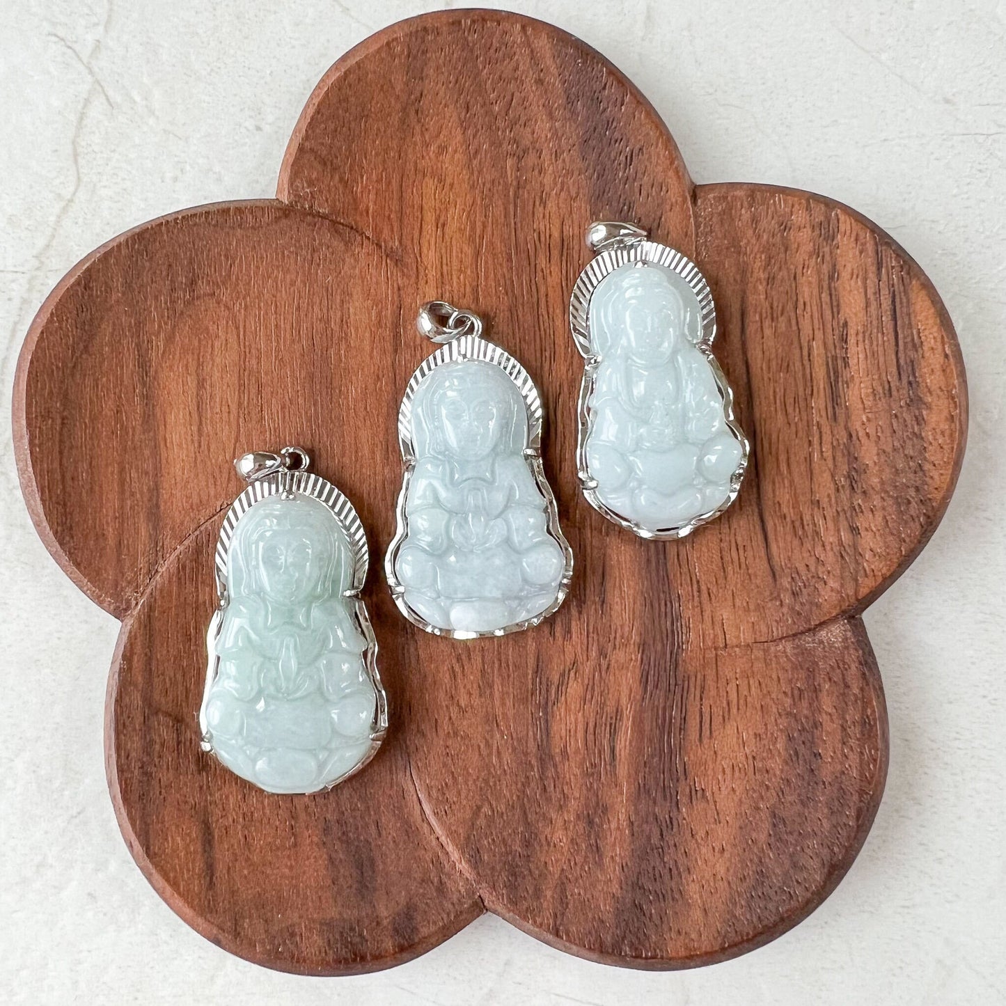 Jade Guan Yin, Kwan Yin, Avalokitesvara, 观音, Hand Carved Sterling Silver, White & light green jade Pendant Necklace, YS-0722-1676931139