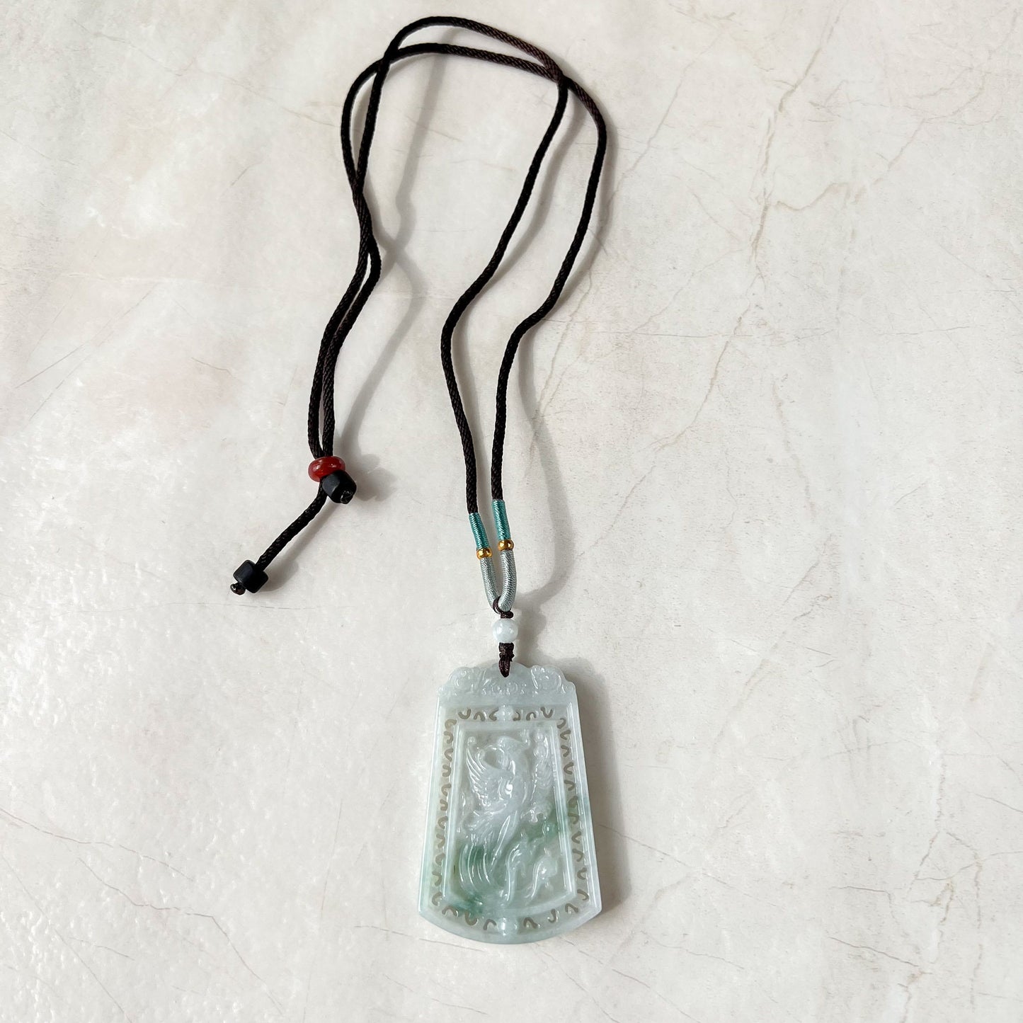 Dual Side Jade Dragon Phoenix Necklace, Green Jadeite Jade, Hand Carved Jade Necklace, Jade Pendant, LSG-0522-1363275