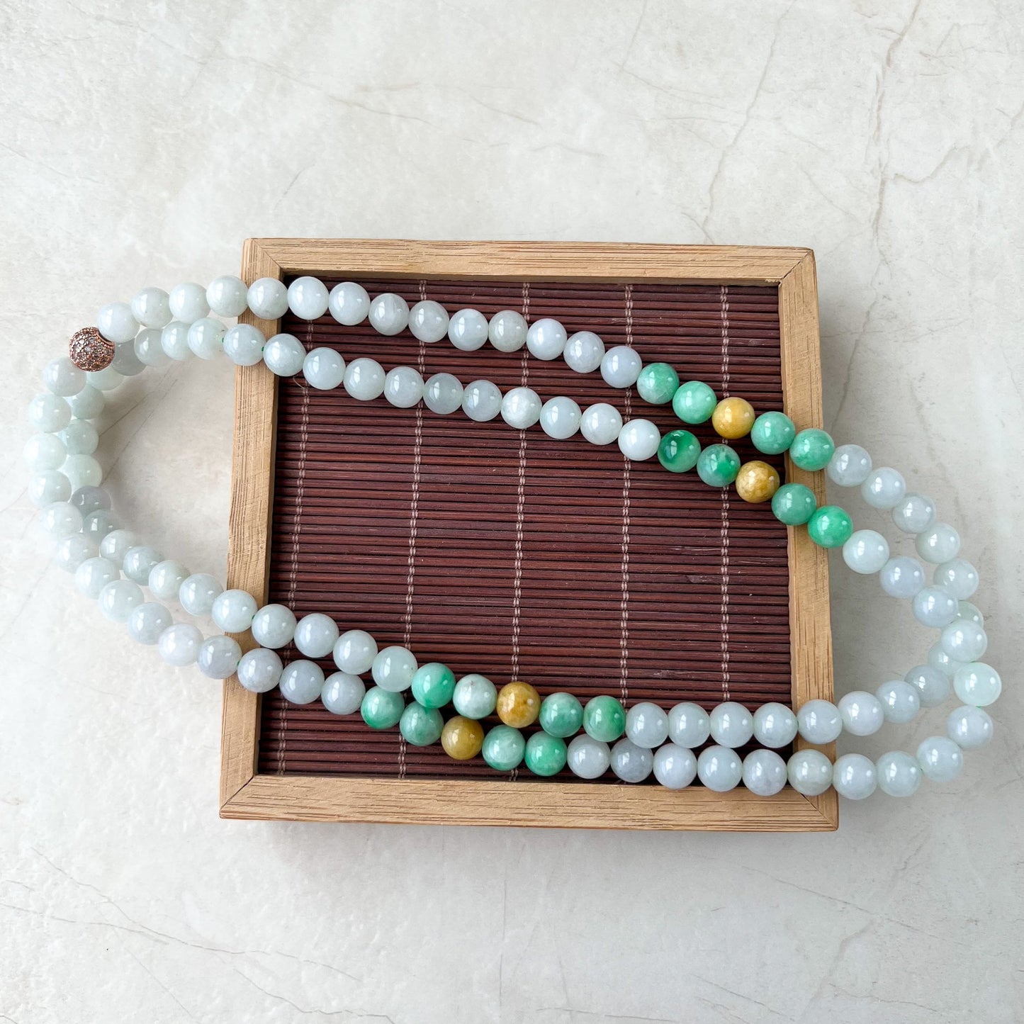7.5 mm 108 White Green Yellow Jadeite Jade Mala Prayer Beads Bracelet Necklace, FCSG-1221-1678122966