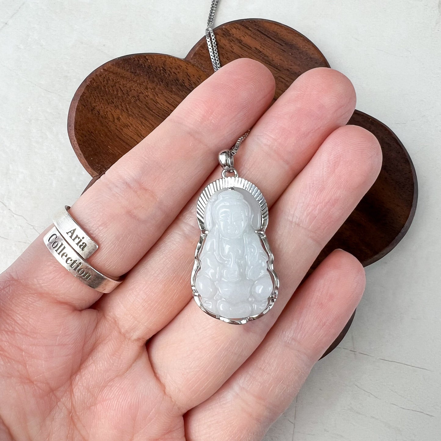 Jade Guan Yin, Kwan Yin, Avalokitesvara, 观音, Hand Carved Sterling Silver, White & light green jade Pendant Necklace, YS-0722-1676931139
