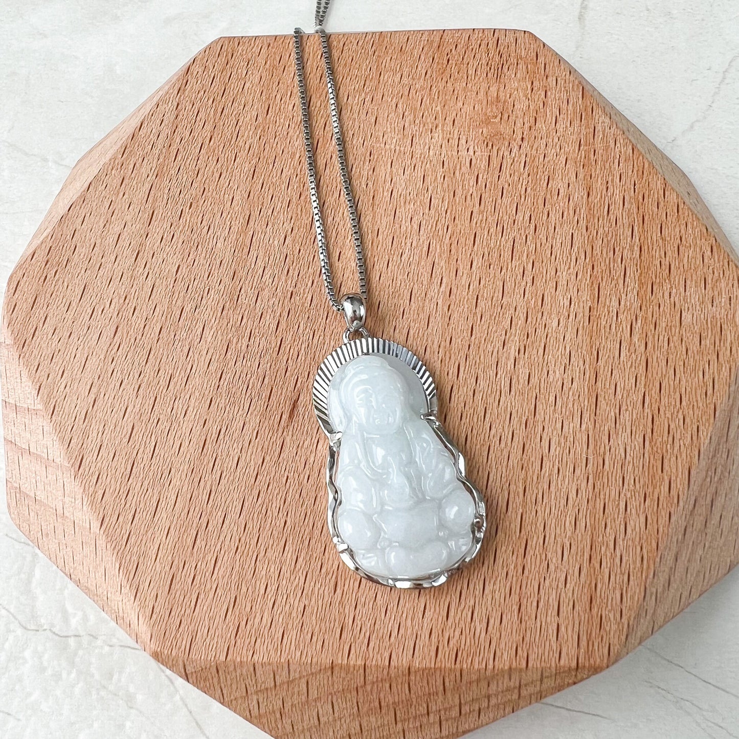 Jade Guan Yin, Kwan Yin, Avalokitesvara, 观音, Hand Carved Sterling Silver, White & light green jade Pendant Necklace, YS-0722-1676931139
