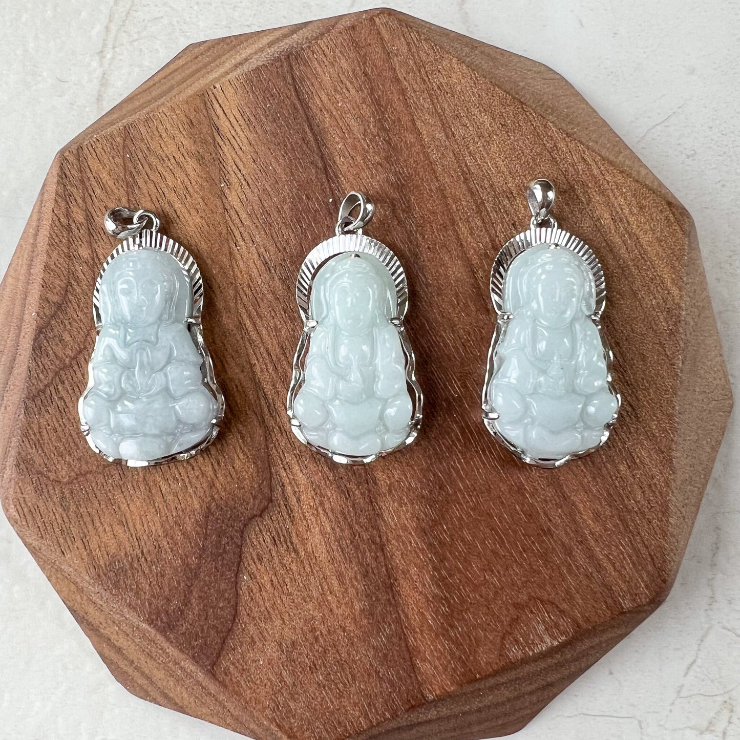 Jade Guan Yin, Kwan Yin, Avalokitesvara, 观音, Hand Carved Sterling Silver, White & light green jade Pendant Necklace, YS-0722-1676931139