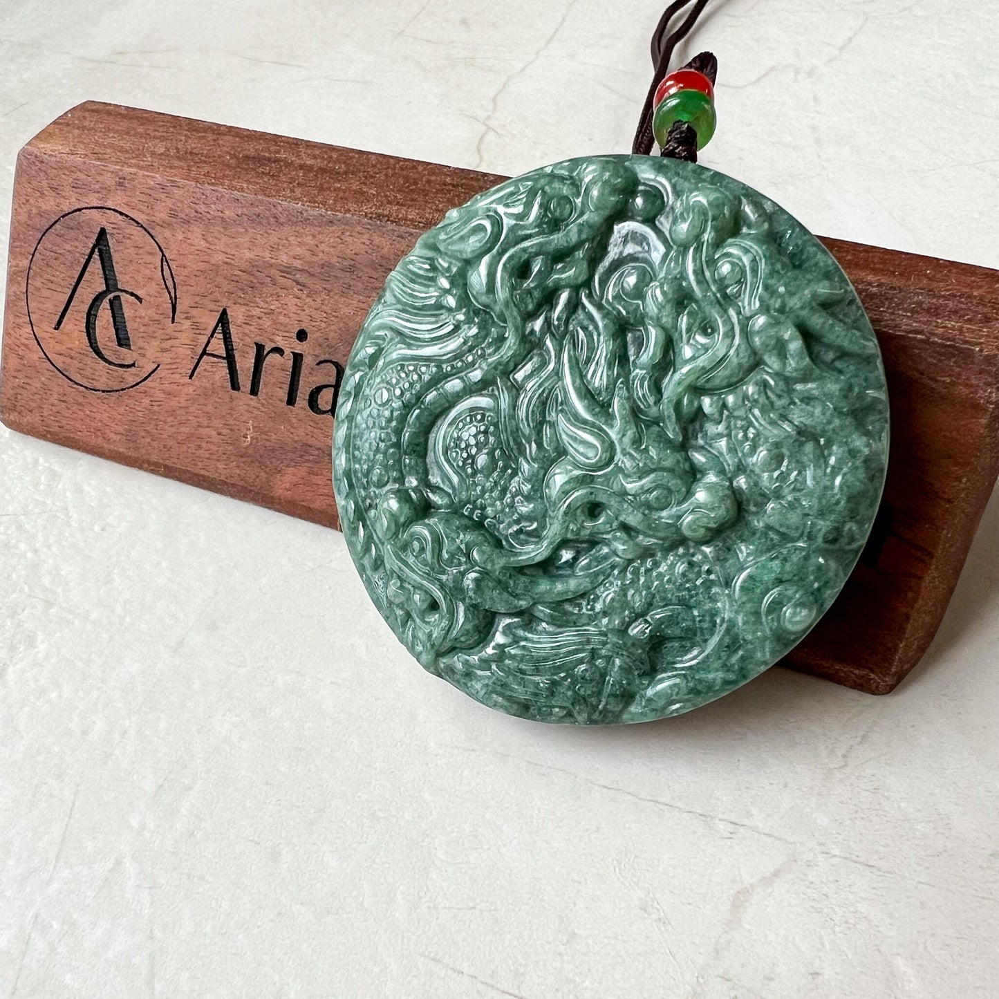 Large Green Jade 9 Dragon Jadeite Jade Chinese Zodiac Hand Carved Pendant Necklace, YJ-1022-0068798