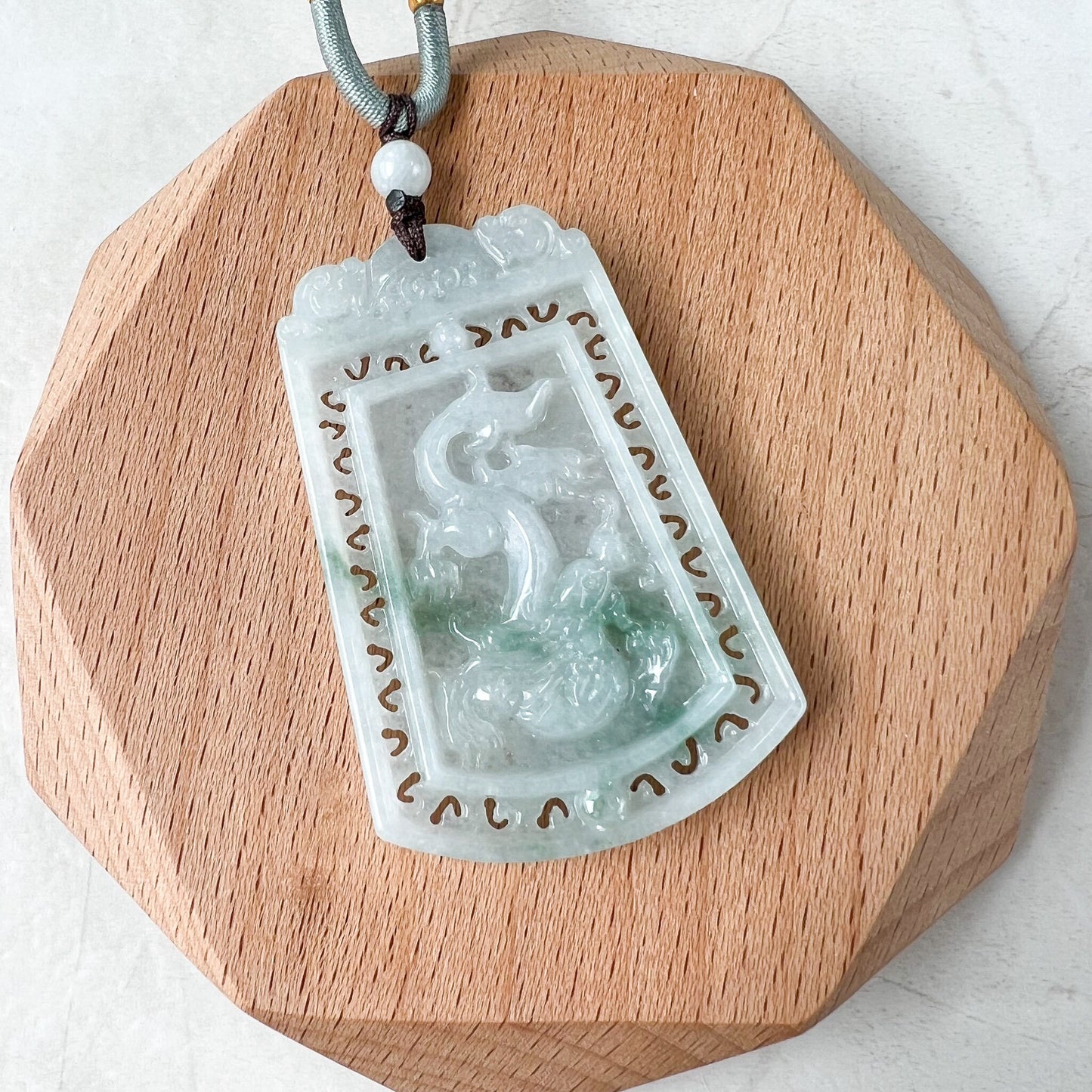 Dual Side Jade Dragon Phoenix Necklace, Green Jadeite Jade, Hand Carved Jade Necklace, Jade Pendant, LSG-0522-1363275