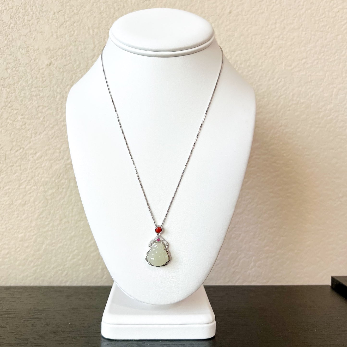 Jade Happy Buddha, Nephrite Jade Sterling Silver Pendant Necklace, XWZ-1222-1679454201