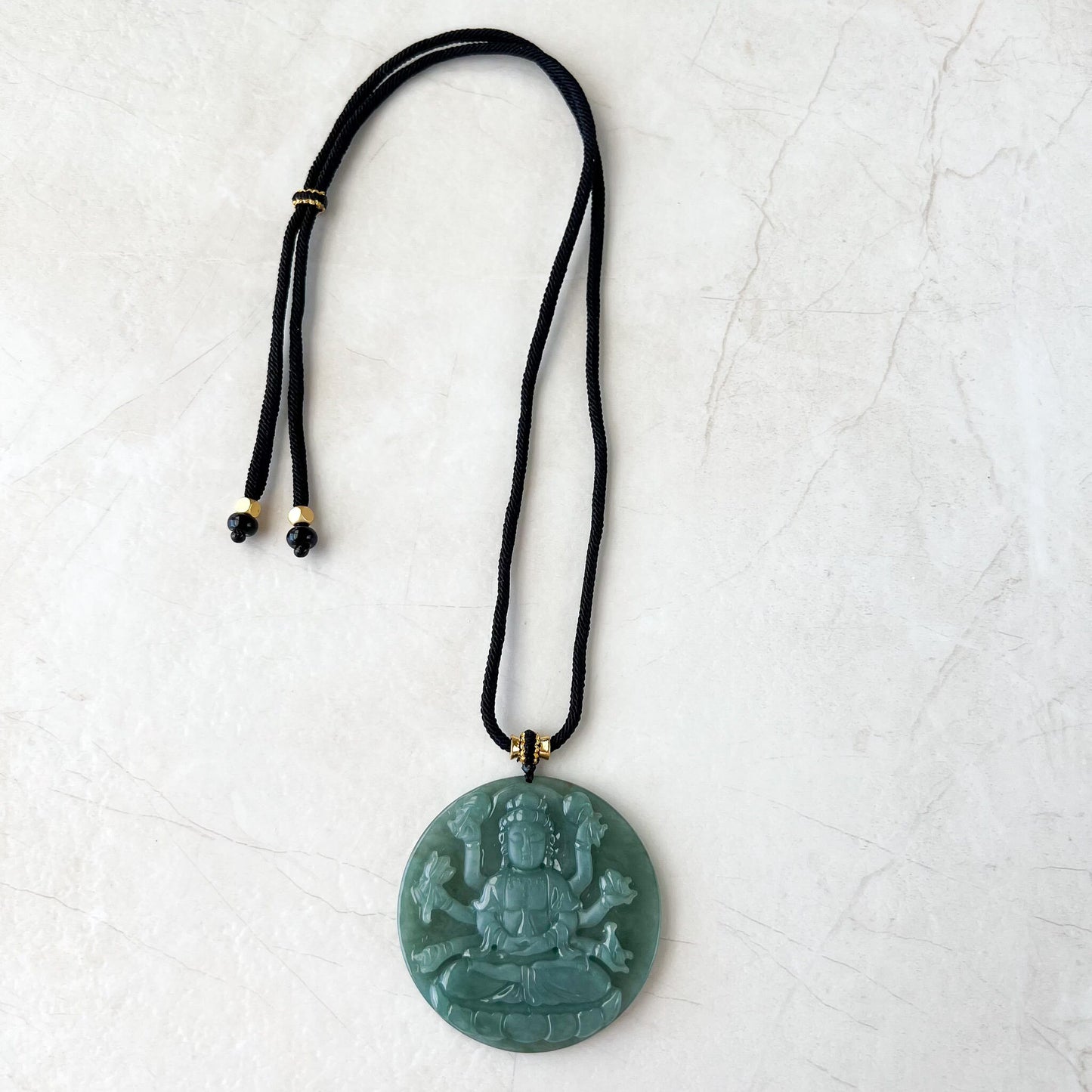 Jadeite Jade Thousand Hand Guan Yin Avalokiteshvara, Quan Am, 千手观音, Hand Carved Jade Pendant Necklace, YJ-1022-0068824