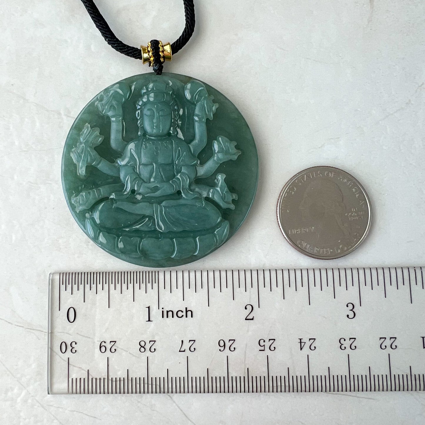 Jadeite Jade Thousand Hand Guan Yin Avalokiteshvara, Quan Am, 千手观音, Hand Carved Jade Pendant Necklace, YJ-1022-0068824