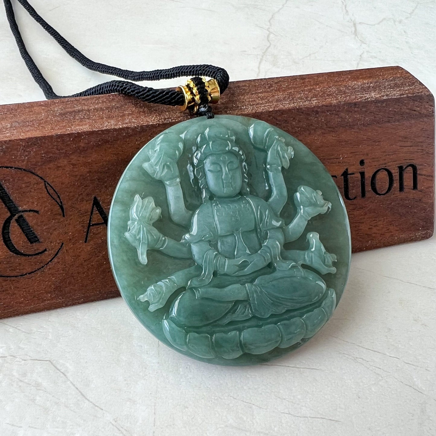 Jadeite Jade Thousand Hand Guan Yin Avalokiteshvara, Quan Am, 千手观音, Hand Carved Jade Pendant Necklace, YJ-1022-0068824
