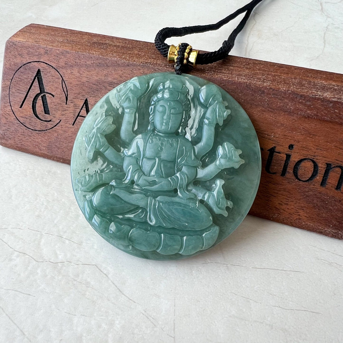 Jadeite Jade Thousand Hand Guan Yin Avalokiteshvara, Quan Am, 千手观音, Hand Carved Jade Pendant Necklace, YJ-1022-0068824