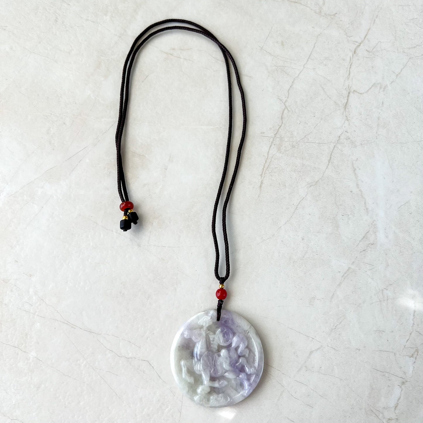 Horse Purple Lavender Jade Jadeite Chinese Zodiac Carved Pendant Necklace, YJ-1221-0227741