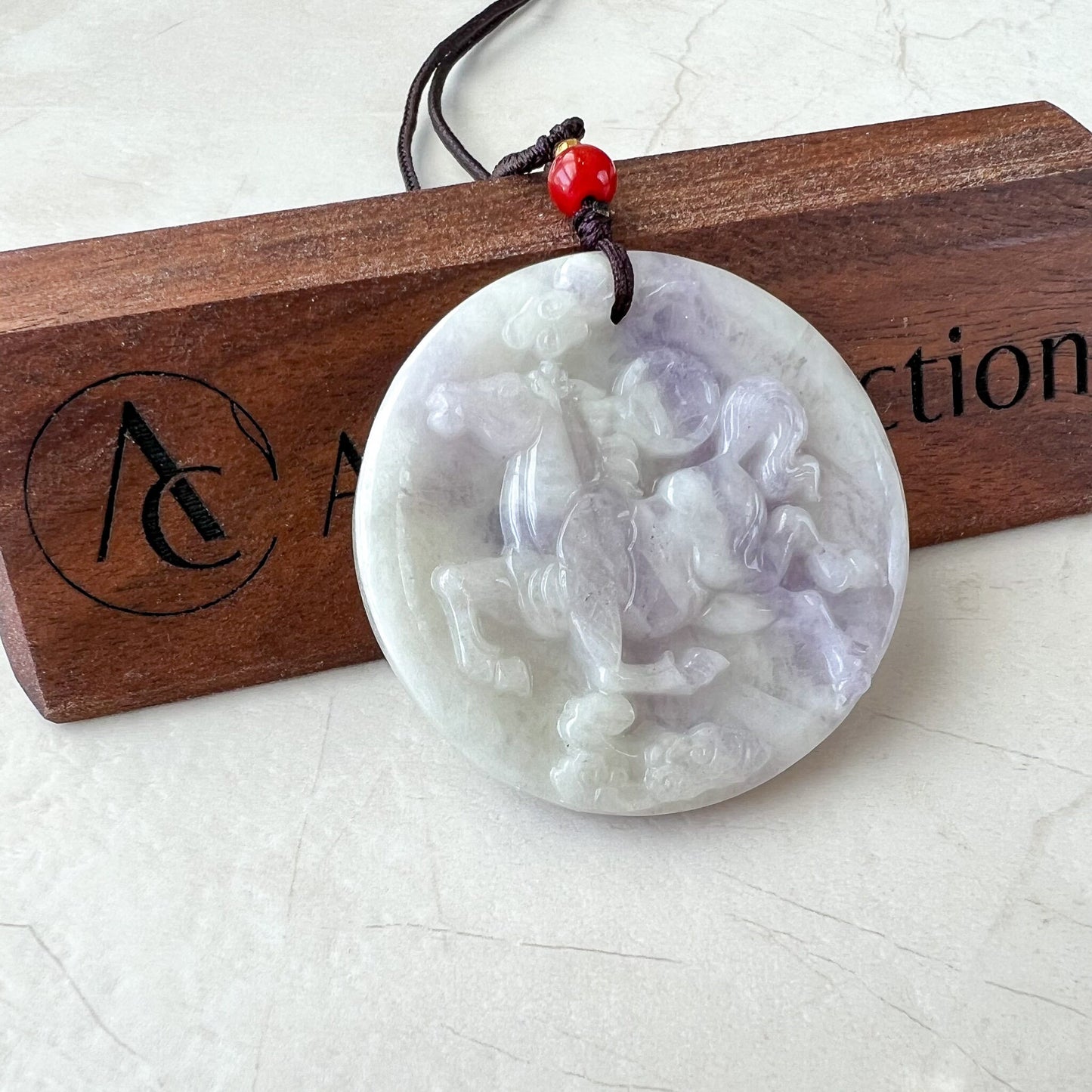 Horse Purple Lavender Jade Jadeite Chinese Zodiac Carved Pendant Necklace, YJ-1221-0227741