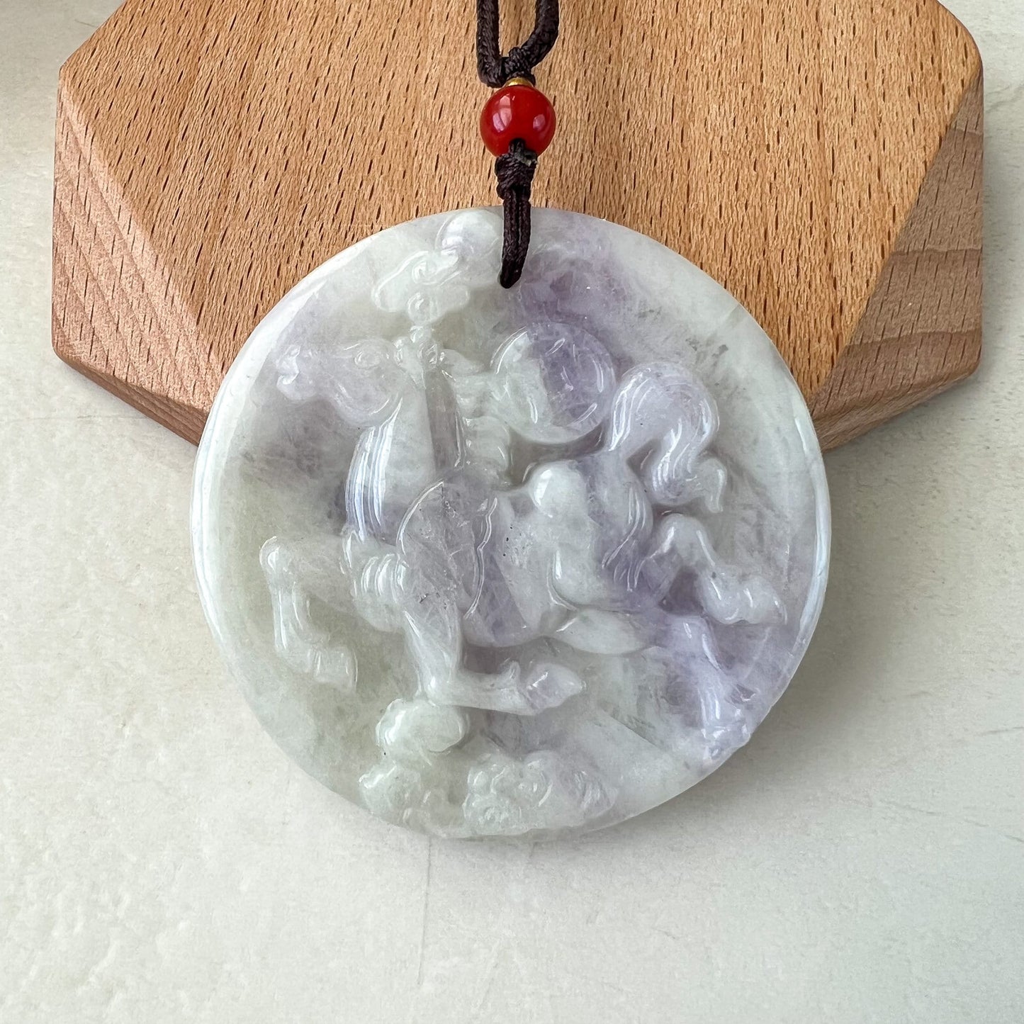 Horse Purple Lavender Jade Jadeite Chinese Zodiac Carved Pendant Necklace, YJ-1221-0227741