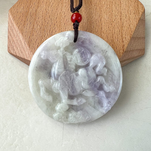 Horse Purple Lavender Jade Jadeite Chinese Zodiac Carved Pendant Necklace, YJ-1221-0227741