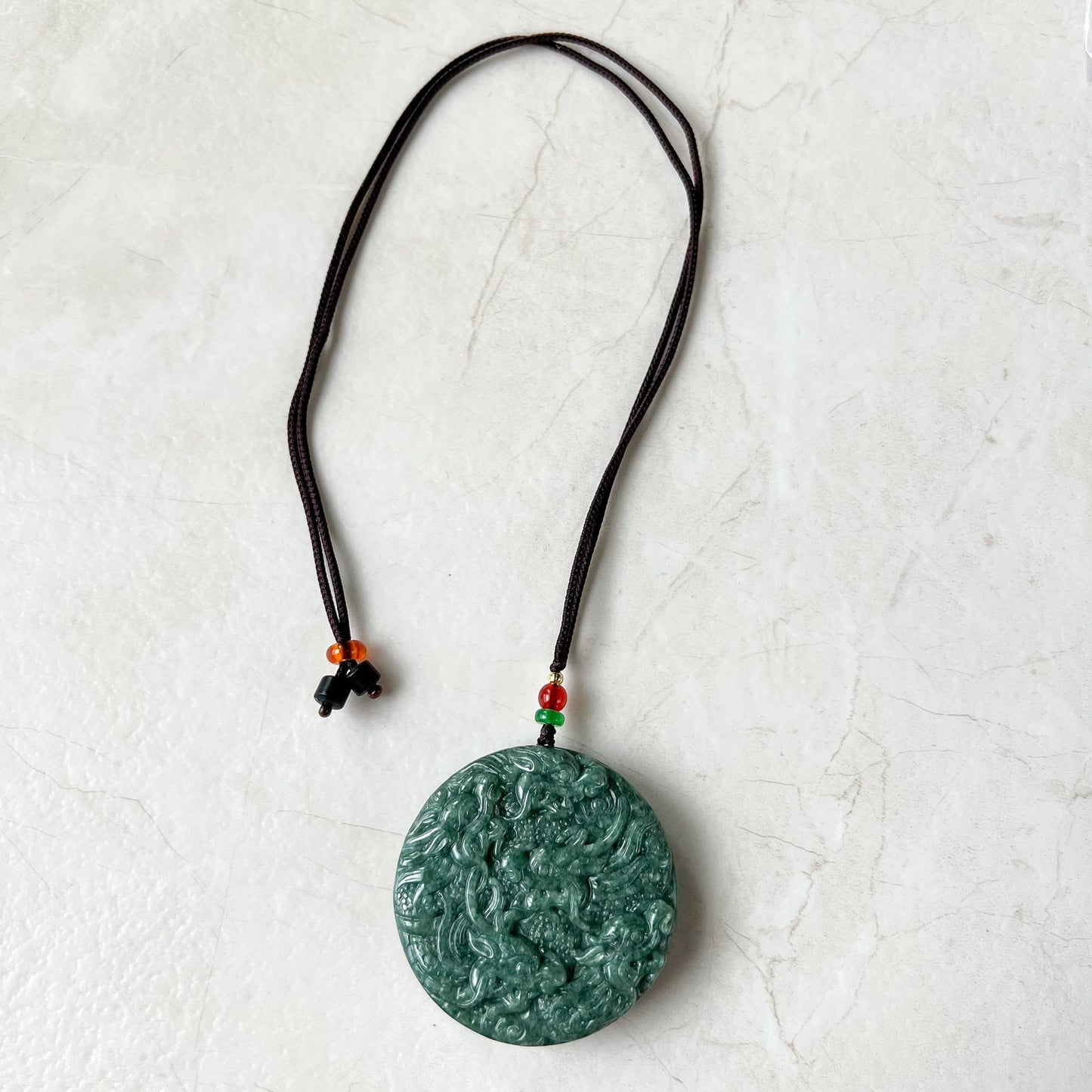 Large Green Jade 9 Dragon Jadeite Jade Chinese Zodiac Hand Carved Pendant Necklace, YJ-1022-0068798