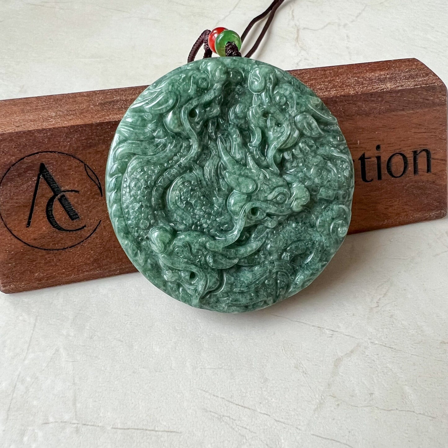 Large Green Jade 9 Dragon Jadeite Jade Chinese Zodiac Hand Carved Pendant Necklace, YJ-1022-0068798