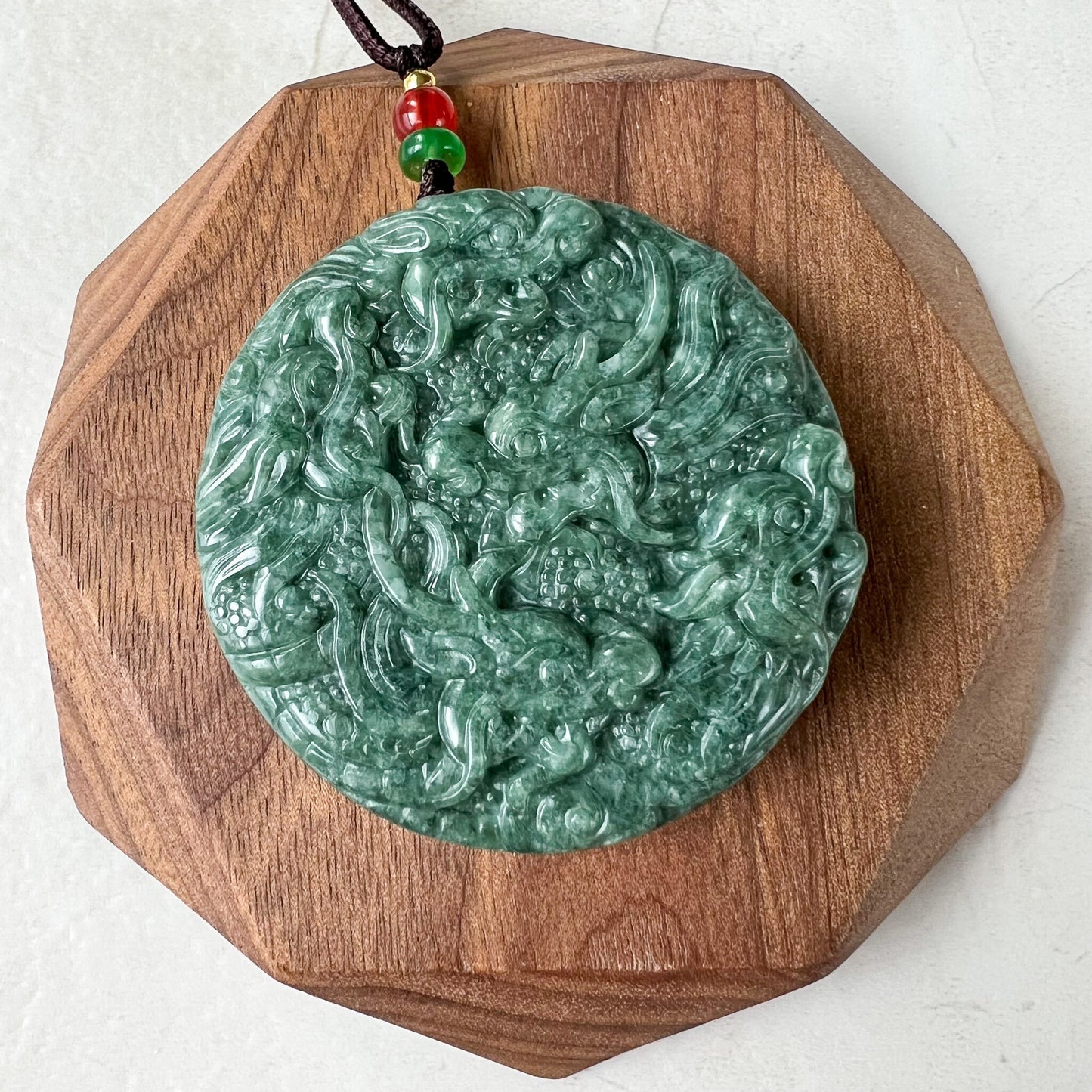 Large Green Jade 9 Dragon Jadeite Jade Chinese Zodiac Hand Carved Pendant Necklace, YJ-1022-0068798