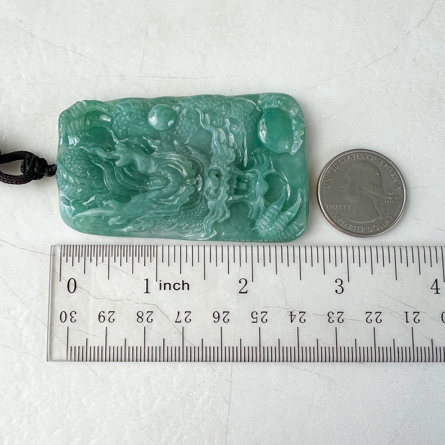 Green Jadeite Jade Dragon Chinese Zodiac Hand Carved Pendant Necklace, YJ-1222-0092394