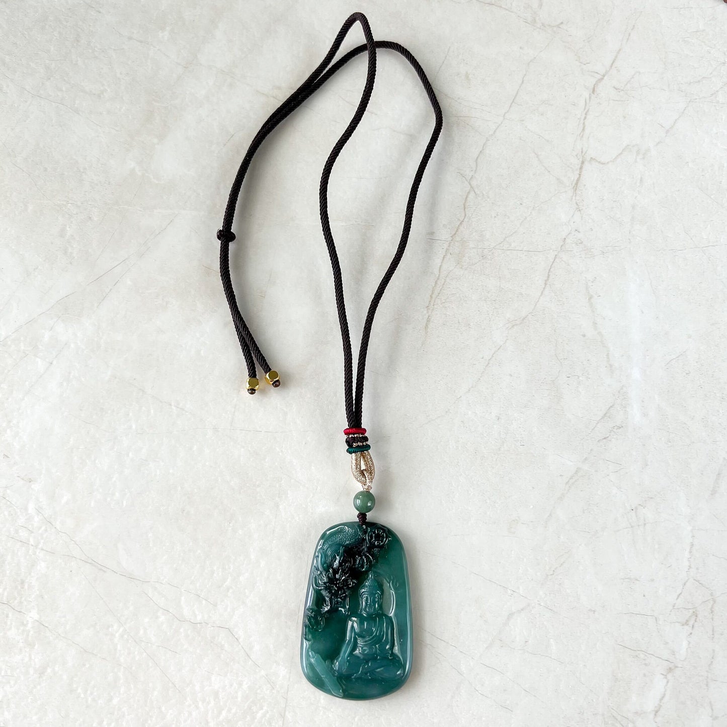 Jadeite Jade Amitabha Buddha Amita Amida and Dragon, Blue Green Carved Pendant Necklace, YX-1122-1680210555