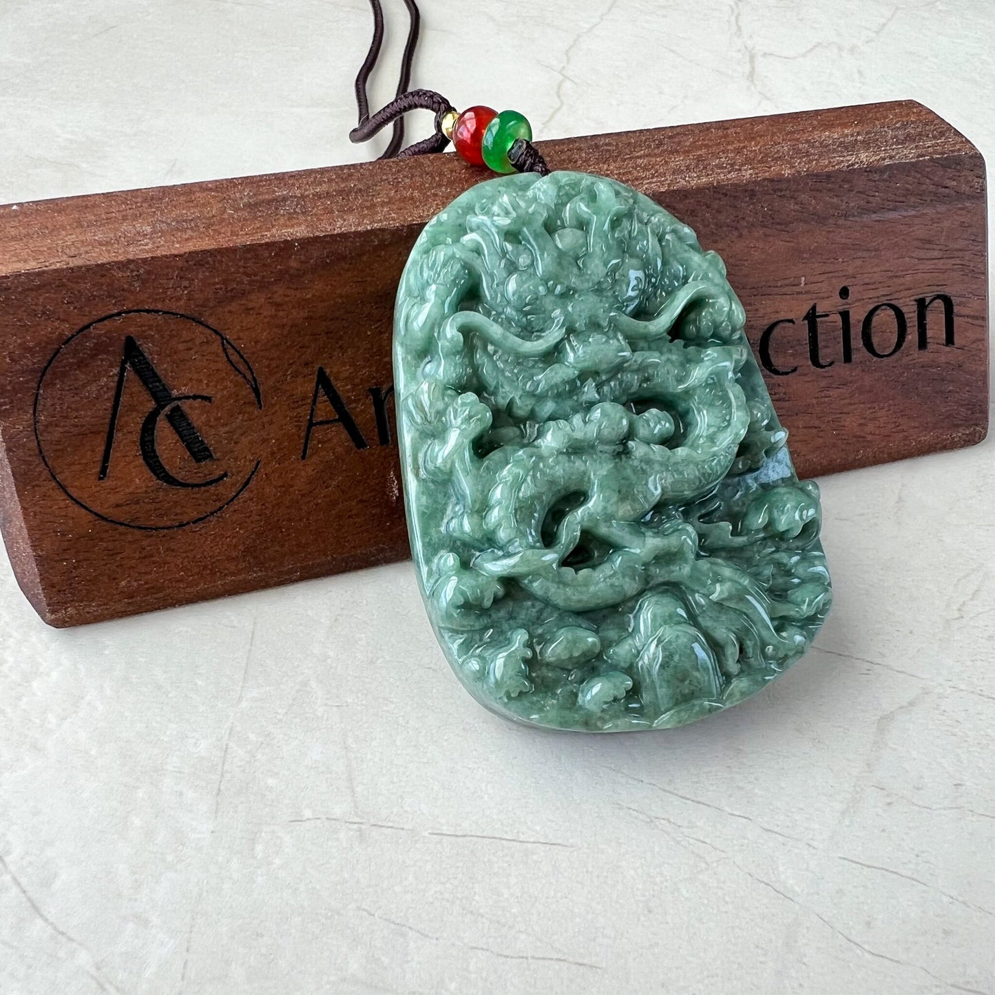 Green Jadeite Jade Dragon Chinese Zodiac Hand Carved Pendant Necklace, SHWQ-1222-1679352202