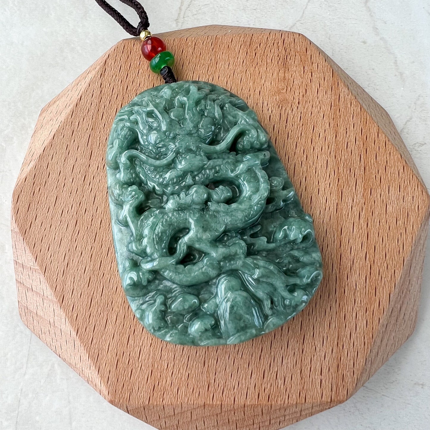 Green Jadeite Jade Dragon Chinese Zodiac Hand Carved Pendant Necklace, SHWQ-1222-1679352202