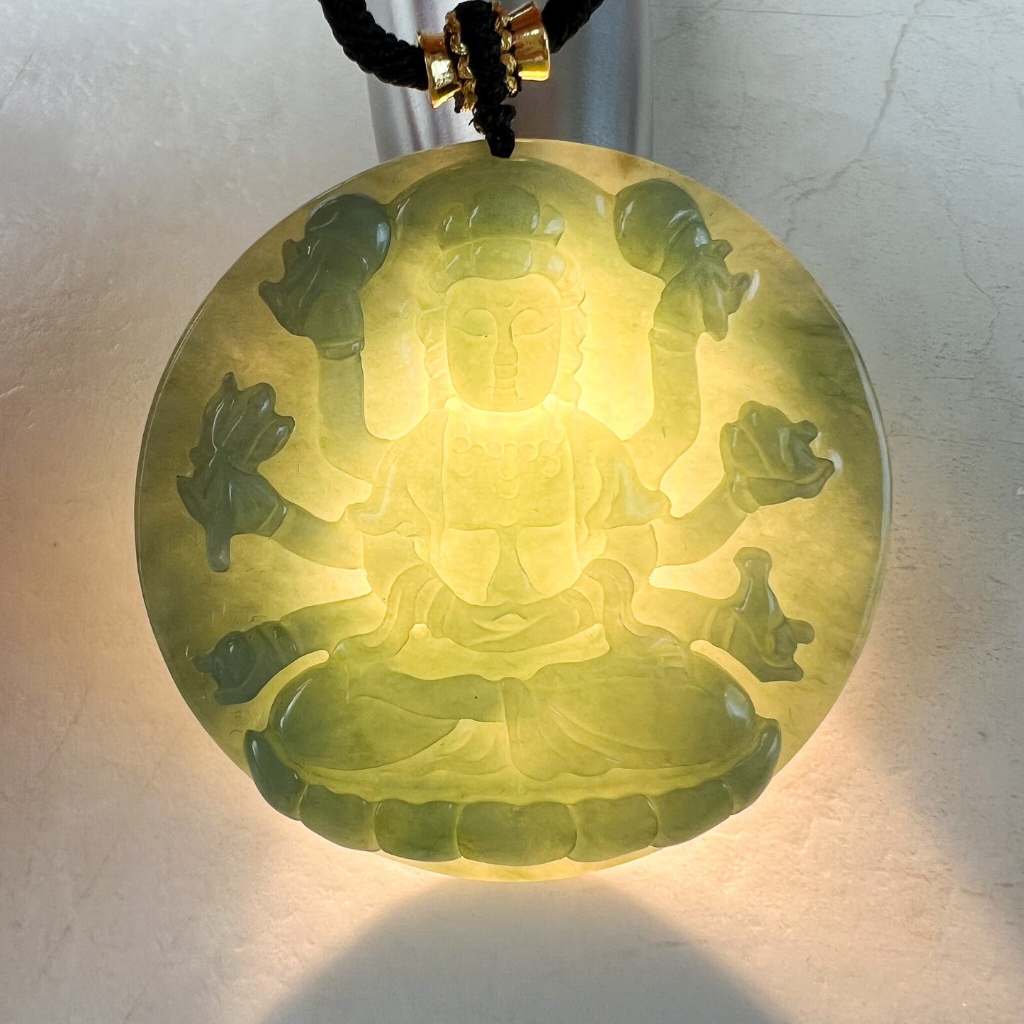 Jadeite Jade Thousand Hand Guan Yin Avalokiteshvara, Quan Am, 千手观音, Hand Carved Jade Pendant Necklace, YJ-1022-0068824