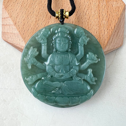 Jadeite Jade Thousand Hand Guan Yin Avalokiteshvara, Quan Am, 千手观音, Hand Carved Jade Pendant Necklace, YJ-1022-0068824
