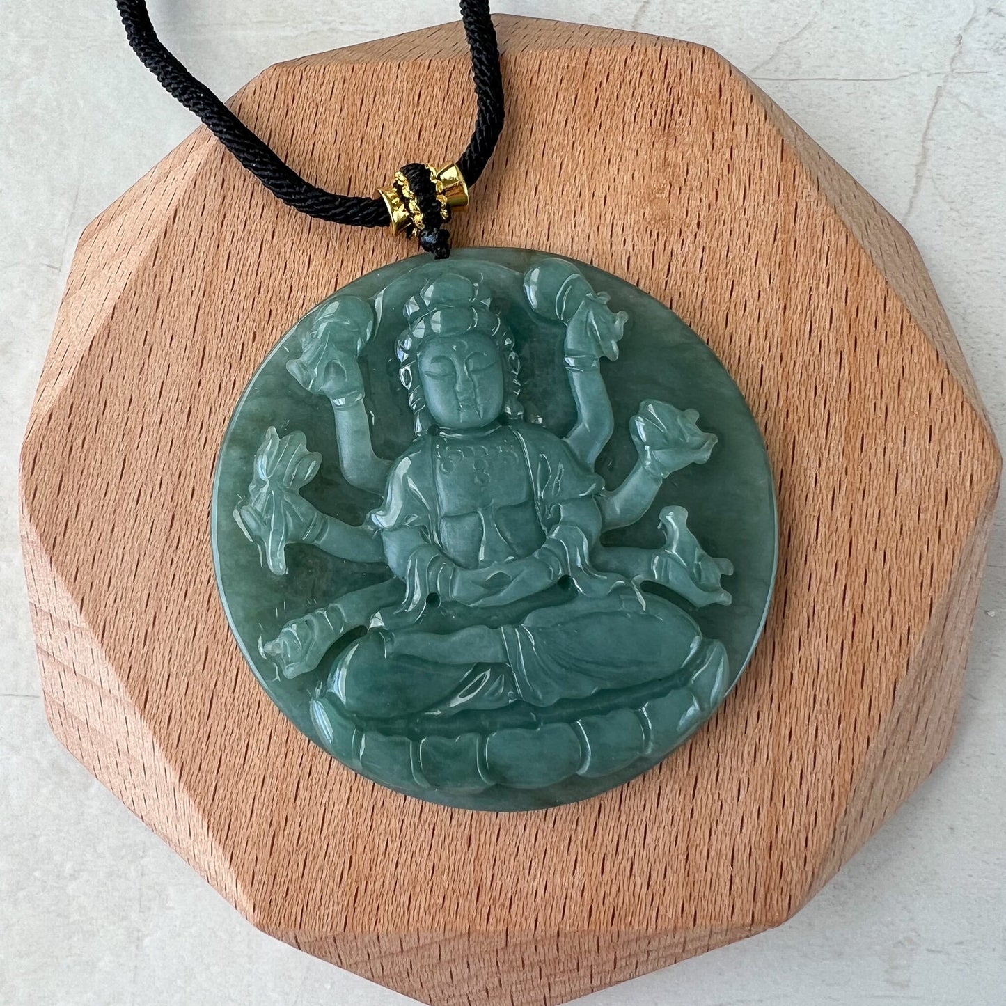 Jadeite Jade Thousand Hand Guan Yin Avalokiteshvara, Quan Am, 千手观音, Hand Carved Jade Pendant Necklace, YJ-1022-0068824