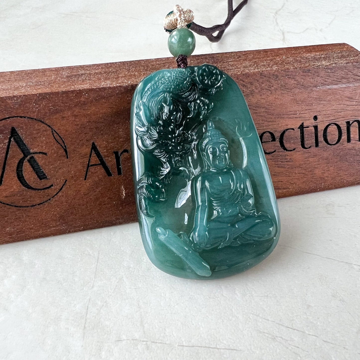 Jadeite Jade Amitabha Buddha Amita Amida and Dragon, Blue Green Carved Pendant Necklace, YX-1122-1680210555