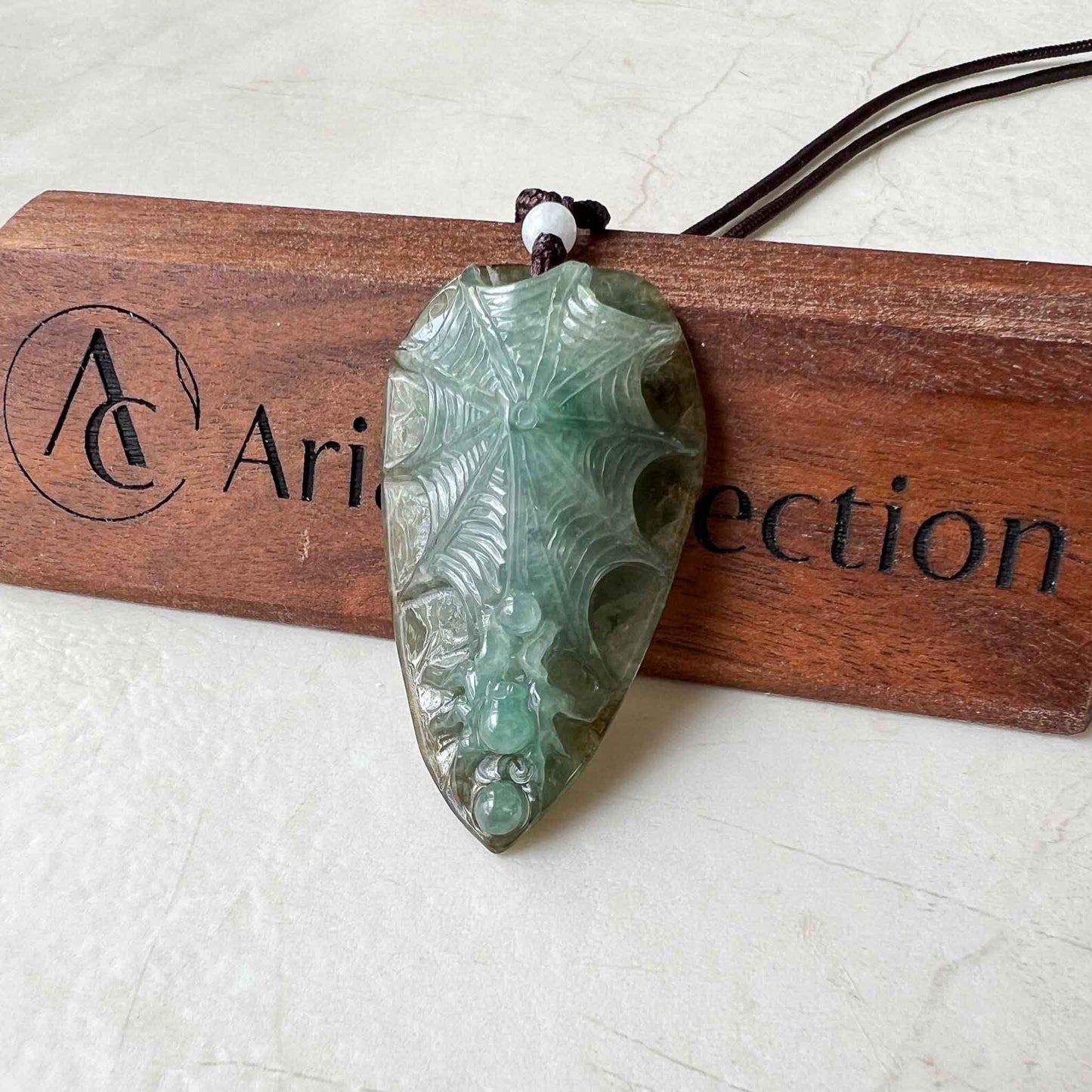 Jadeite Jade Spider Jade Pendant Necklace, Spiderweb Leaf Jade Pendant, YJ-1022-0064627