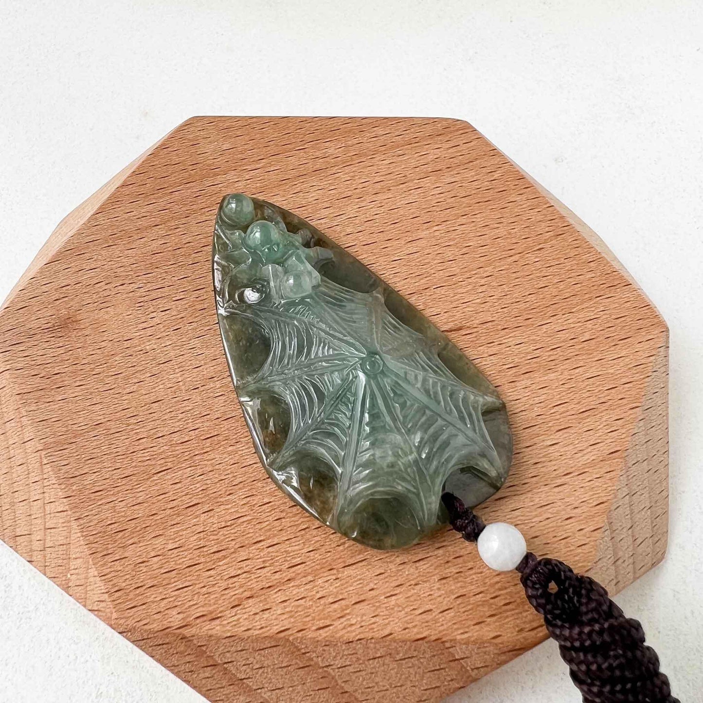 Jadeite Jade Spider Jade Pendant Necklace, Spiderweb Leaf Jade Pendant, YJ-1022-0064627