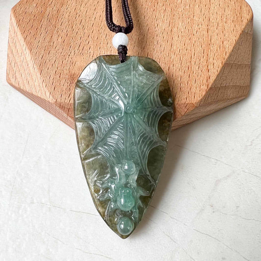 Jadeite Jade Spider Jade Pendant Necklace, Spiderweb Leaf Jade Pendant, YJ-1022-0064627